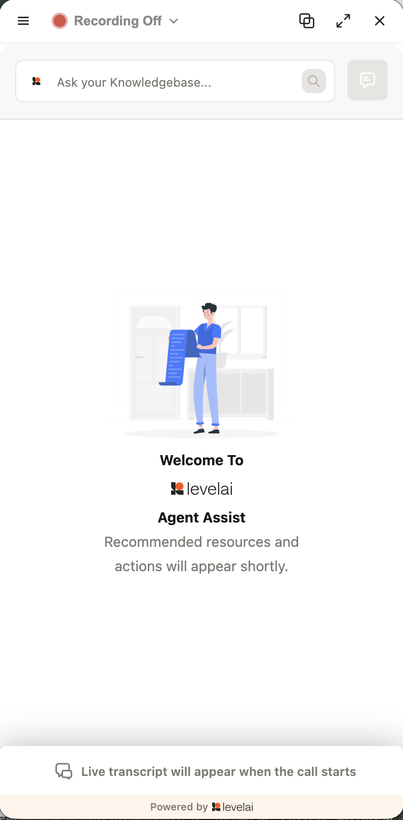 Recording off, Screen Recording and Agent Assist
